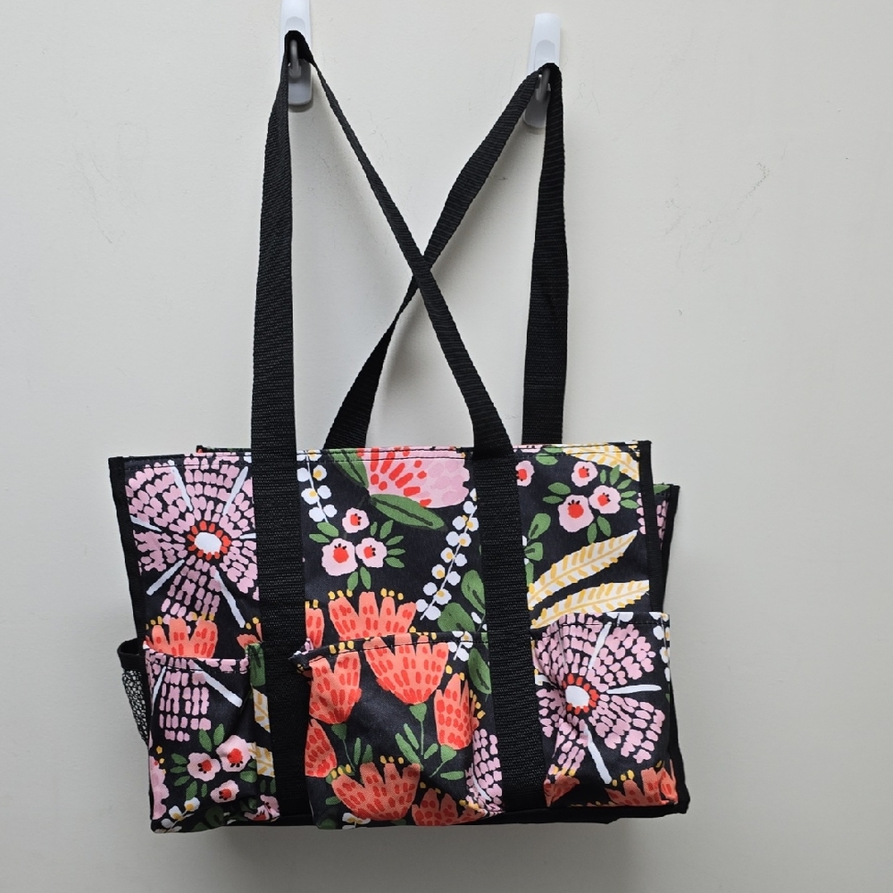 Thirty-One Floral Black and Pink Tote Bag